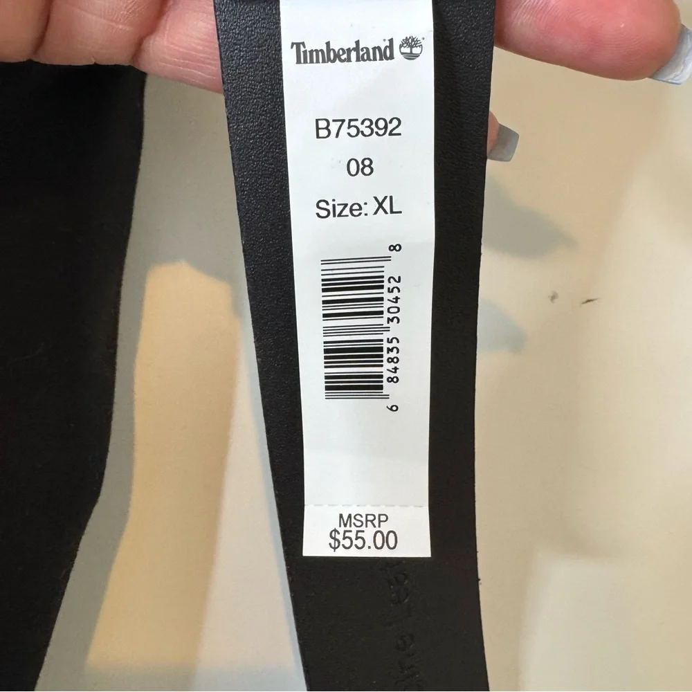Timberland Men's Black Leather Belt with Silver Buckle size XL 42/44